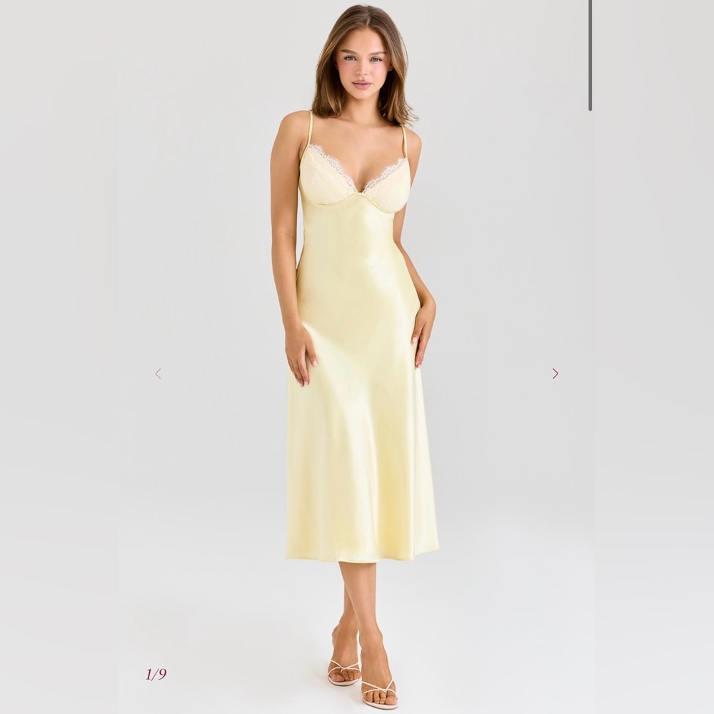 House of CB FELICITY
Butter Yellow Satin Bias Cut Midi Dress